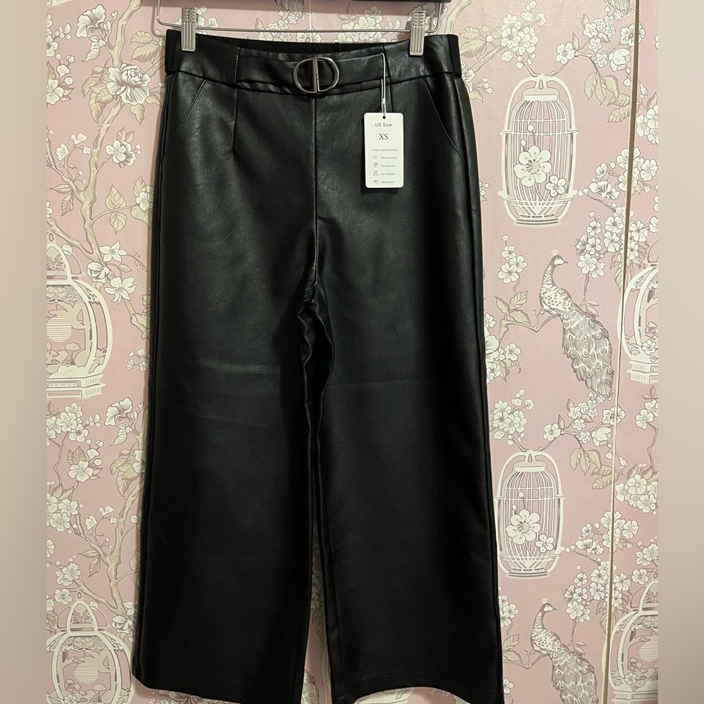 NWT Black vegan leather cropped pants.